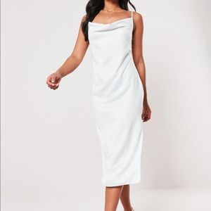 Missguided white satin cowl midi dress BRAND NEW